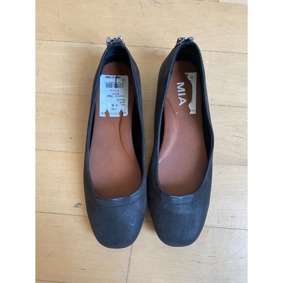 MIA BNWT black faux suede casual flats sz 6 back animal print panel - Picture 2 of 8